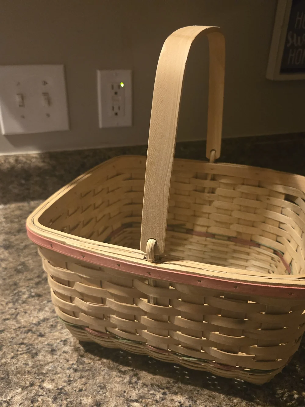 Woven Basket with Rooster Patch - Green & Brown